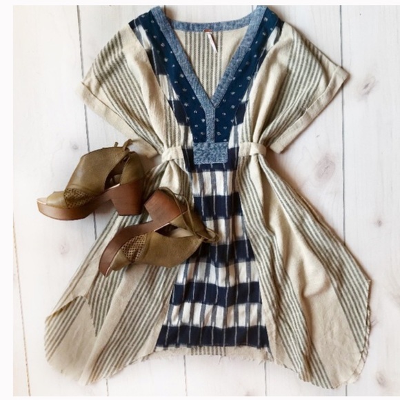 RARE! Free People TRAPEZE BOHO TUNIC DRESS Linen S